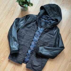 Kids Urban Republic Black and Gray Hooded Bomber Jacket